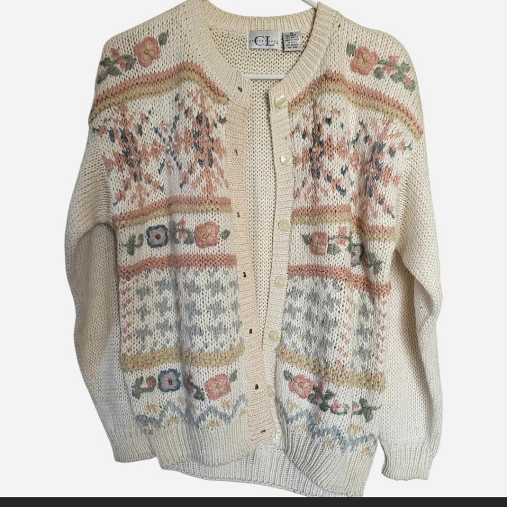 Vintage Cricket Lane Embroidered Button Up Sweater